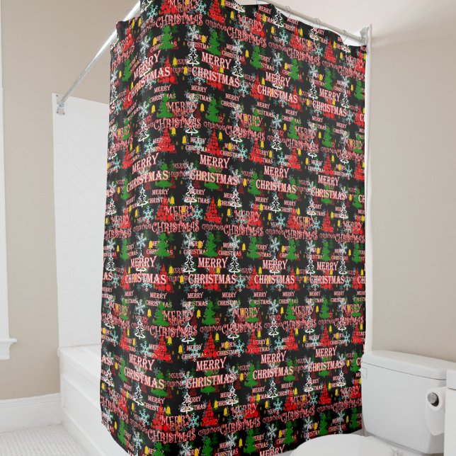Decorative Merry Christmas Text Pattern Design  Shower Curtain (Creator Uploaded)