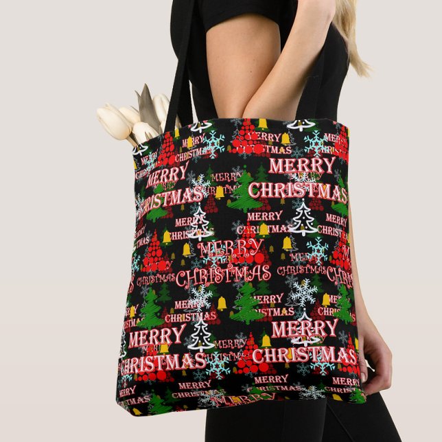 Decorative Merry Christmas Text Pattern Design  Tote Bag (Creator Uploaded)