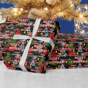 Decorative Merry Christmas Text Pattern Design Wrapping Paper