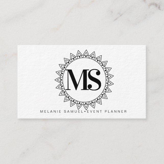 Decorative Modern Circular Logo Event Planner Business Card (Front)