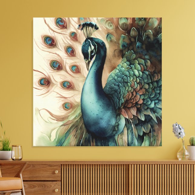 Decorative Modern Stylish Peacock Canvas Print (Insitu(LivingRoom))