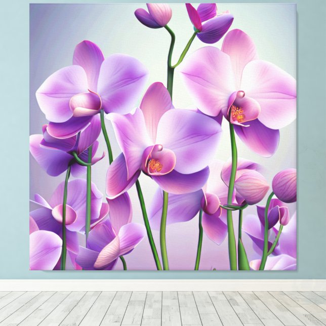 Decorative Modern Stylish Purple Orchids Canvas Print (Insitu(Wood Floor))