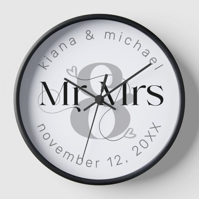 Decorative Modern Wedding Mr & Mrs ID887 Clock (Front)