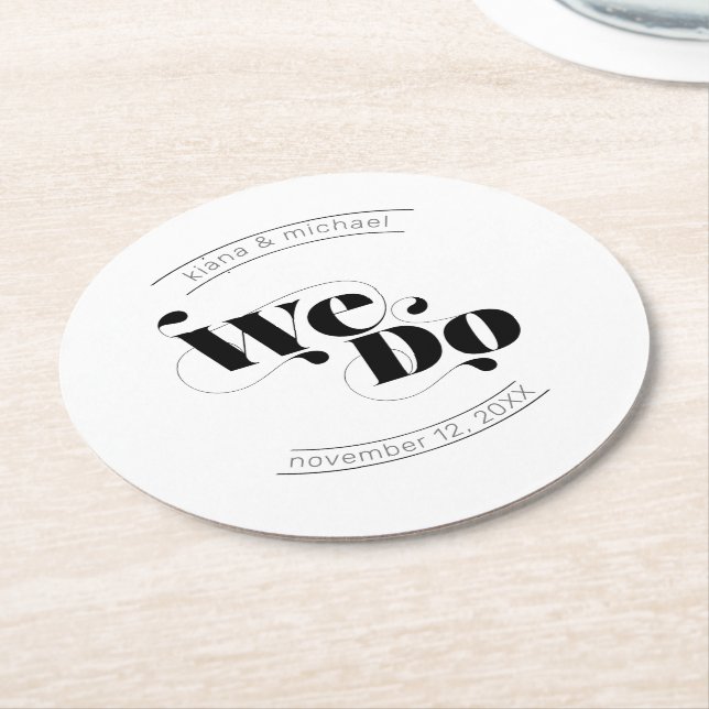 Decorative Modern Wedding We Do ID887 Round Paper Coaster (Angled)