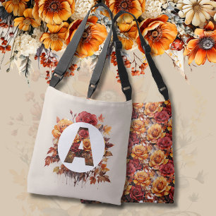 Decorative MONOGRAM ( ANY LETTER ) Fall Floral Crossbody Bag