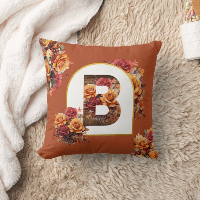 Decorative MONOGRAM ( ANY LETTER ) Fall Floral Cushion (Blanket)