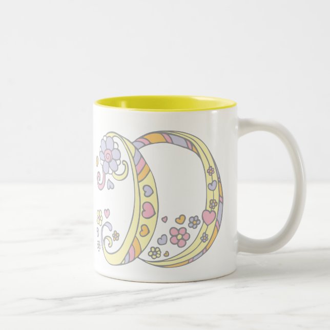 Decorative Monogram D hearts and flowers mug (Right)