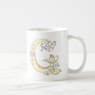 Decorative Monogram G hearts and flowers mug