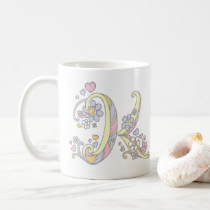 Decorative Monogram K hearts and flowers mug