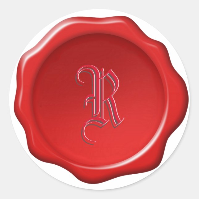 Decorative Monogram on Red Wax Seal Image Sticker (Front)