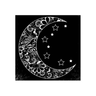Decorative Moon and Stars Rubber Stamp