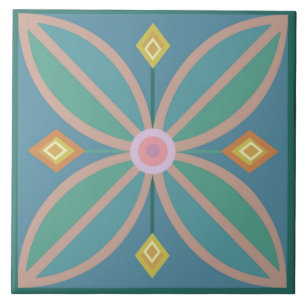Decorative Moroccan flower tile teal citrus &pink