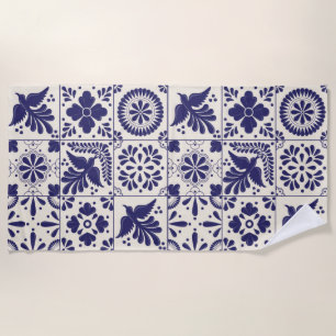 Decorative Nile Blue Mexican Traditional Talavera  Beach Towel