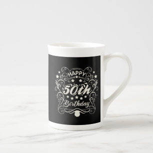 Decorative ornamental Happy 50th Birthday. Bone China Mug