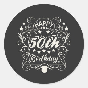 Decorative ornamental Happy 50th Birthday. Classic Round Sticker