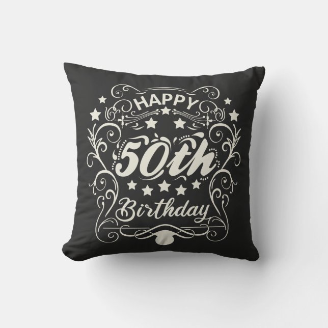 Decorative ornamental Happy 50th Birthday. Cushion (Front)
