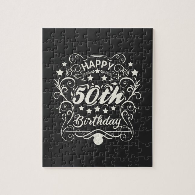 Decorative ornamental Happy 50th Birthday. Jigsaw Puzzle (Vertical)