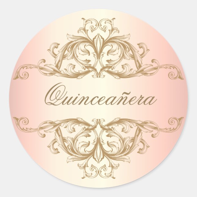 Decorative Ornamental Rose Gold Quinceanera Classic Round Sticker (Front)