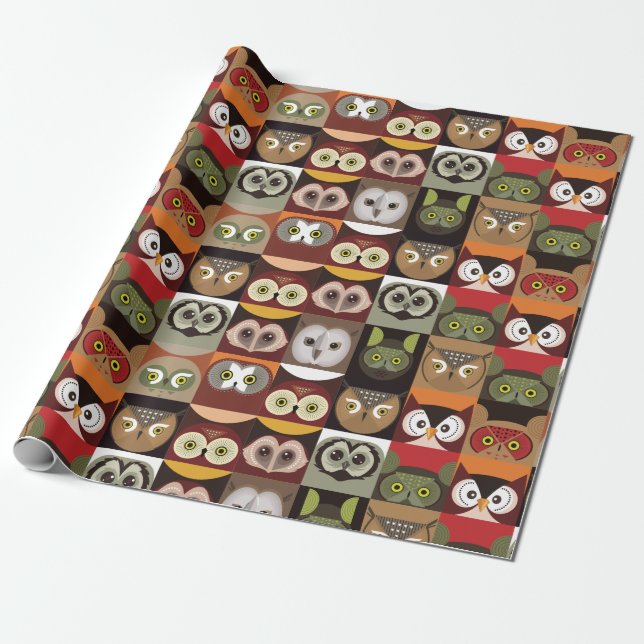 Decorative Owl Pattern Wrapping Paper (Unrolled)