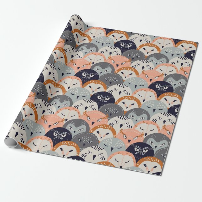 Decorative Owl Pattern Wrapping Paper (Unrolled)