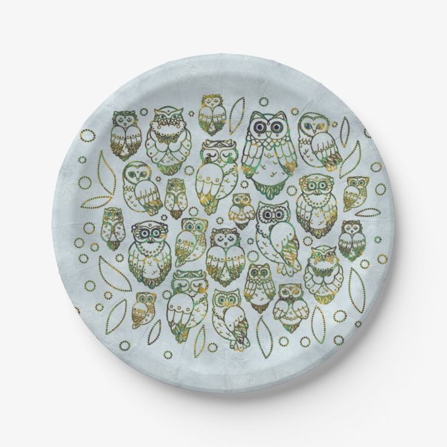 Decorative Owls Paper Plate (Front)