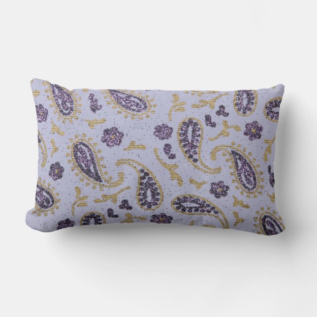 Decorative paisley purple lavender gold lumbar cushion (Front)