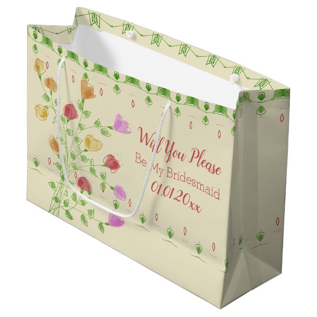 Decorative Pastel Floral Designer  Large Gift Bag (Front Angled)