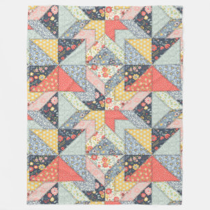 Decorative Patchwork Pattern and Array of Colours  Fleece Blanket
