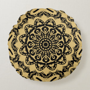 Decorative pattern in oriental style. Colour in bo Round Cushion