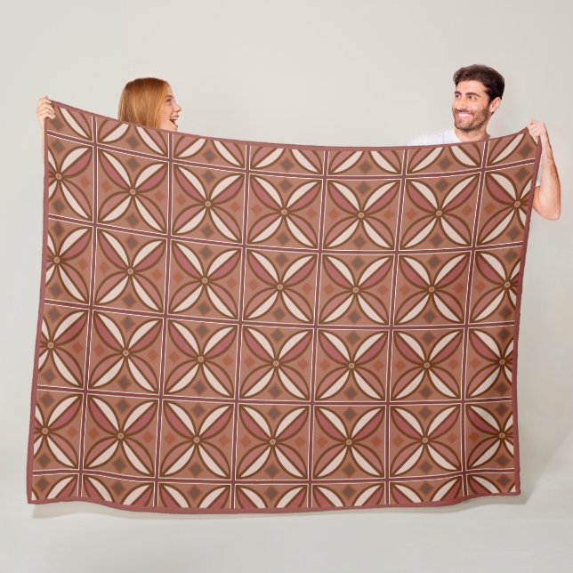 Decorative pattern in rusty pinks and terracottas fleece blanket (In Situ)