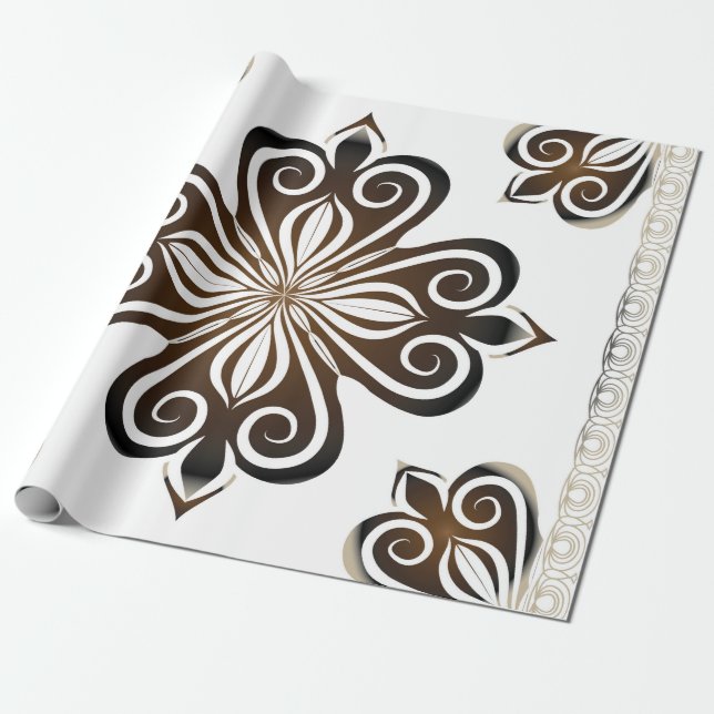Decorative pattern of brown baroque motif with Flo Wrapping Paper (Unrolled)