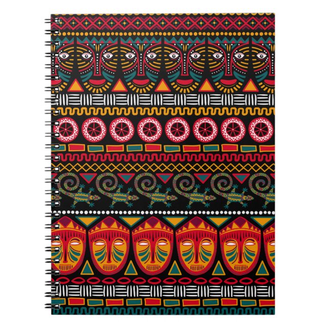 Decorative pattern on a black background in Africa Notebook (Front)