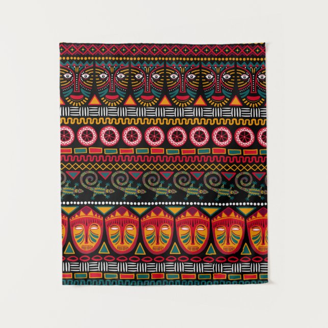 Decorative pattern on a black background in Africa Tapestry (Front)