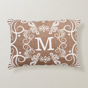 Decorative Pattern Rustic Burlap Monogram Cushion