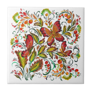 Decorative pattern with butterflies and flowers tile
