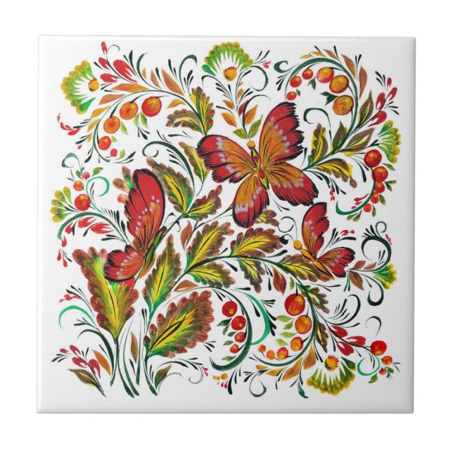 Decorative pattern with butterflies and flowers tile (Front)