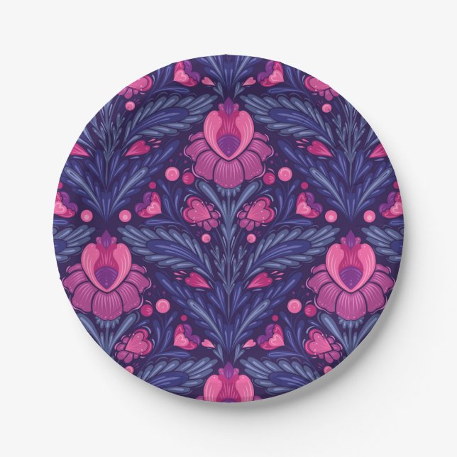 Decorative pattern with hearts paper plate (Front)