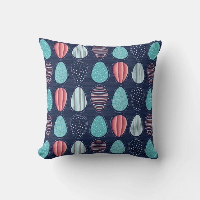 Decorative Patterned Egg Pattern on Dark Blue Cushion (Front)
