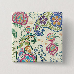 Decorative Peacock and Colourful Flowers 15 Cm Square Badge