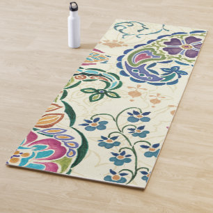 Decorative Peacock and Colourful Flowers Yoga Mat