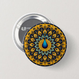 Decorative peacock bird on white 6 cm round badge