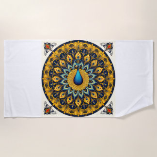 Decorative peacock bird on white beach towel