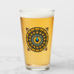 Decorative peacock bird on white glass