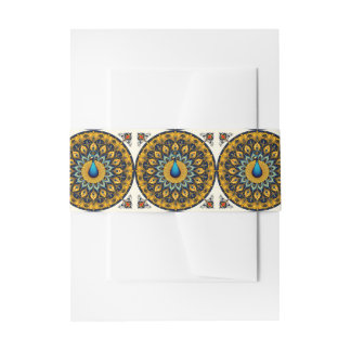 Decorative peacock bird on white invitation belly band