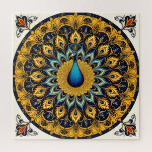 Decorative peacock bird on white jigsaw puzzle