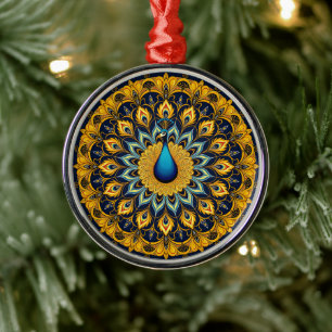 Decorative peacock bird on white metal tree decoration