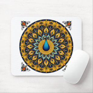 Decorative peacock bird on white mouse mat
