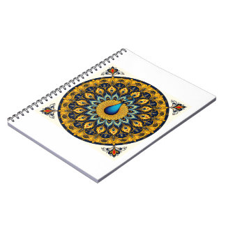 Decorative peacock bird on white notebook
