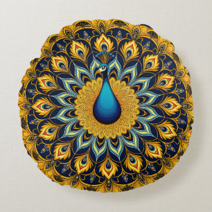 Decorative peacock bird on white round cushion