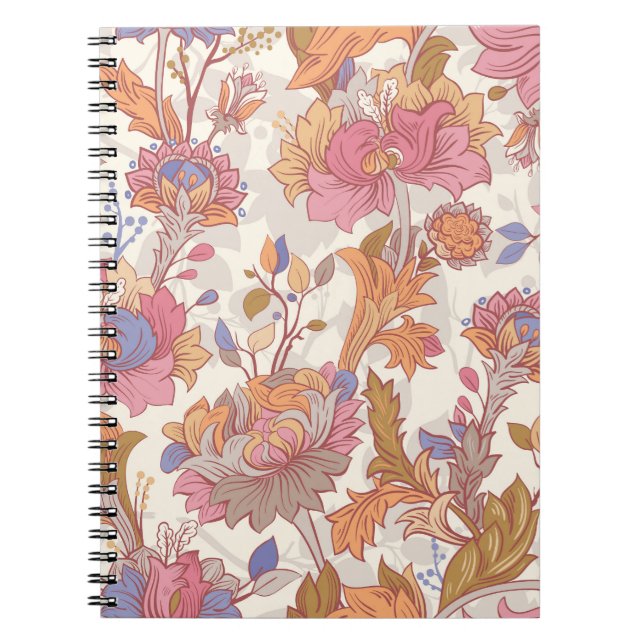 Decorative peonies: colourful floral pattern. notebook (Front)